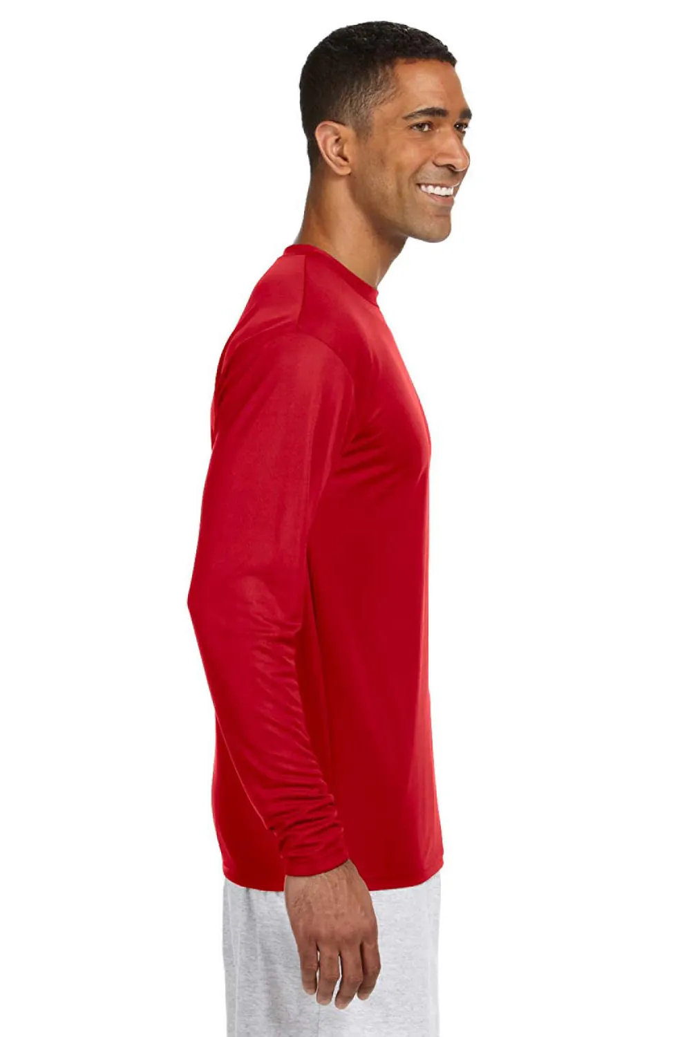 A4 Mens Performance Moisture Wicking Long Sleeve Crewneck T-Shirt - Scarlet Red