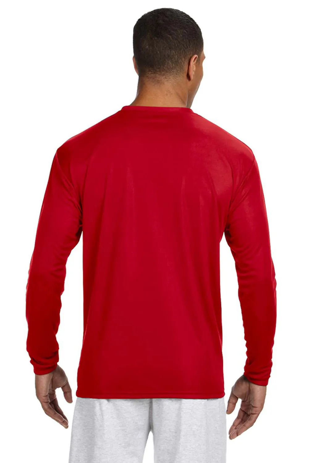 A4 Mens Performance Moisture Wicking Long Sleeve Crewneck T-Shirt - Scarlet Red