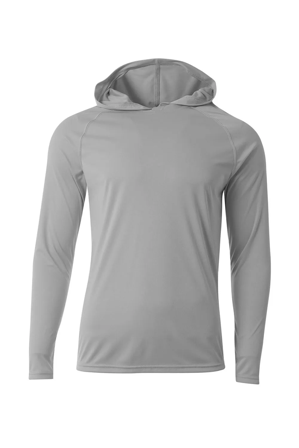 A4 Mens Performance Moisture Wicking Long Sleeve Hooded T-Shirt Hoodie - Silver Grey