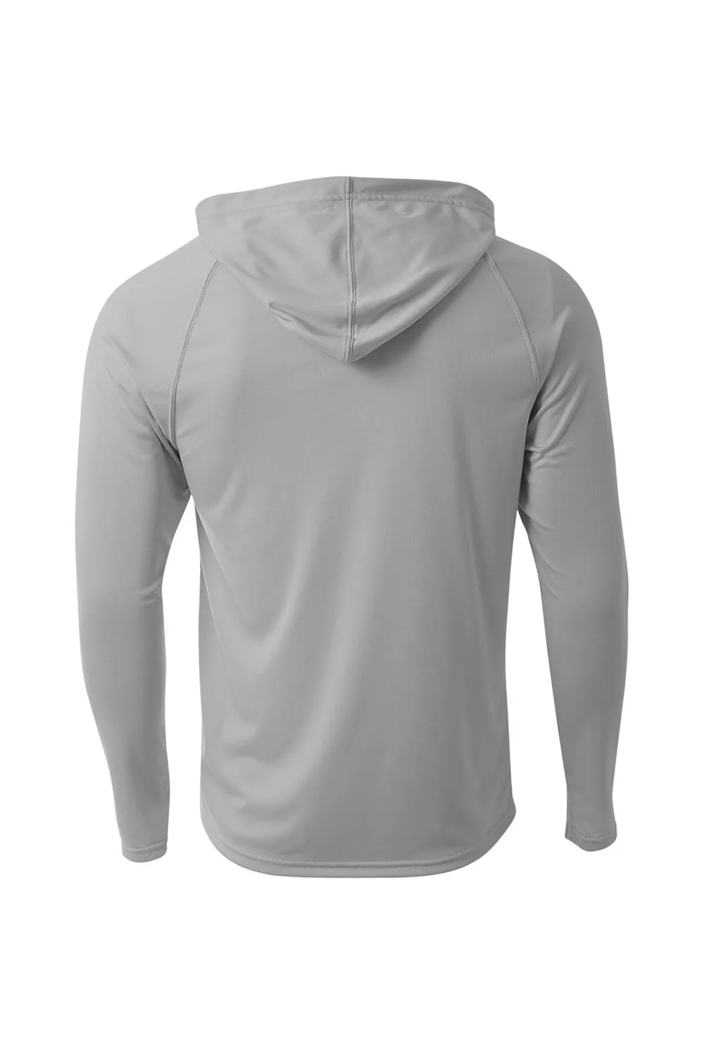 A4 Mens Performance Moisture Wicking Long Sleeve Hooded T-Shirt Hoodie - Silver Grey