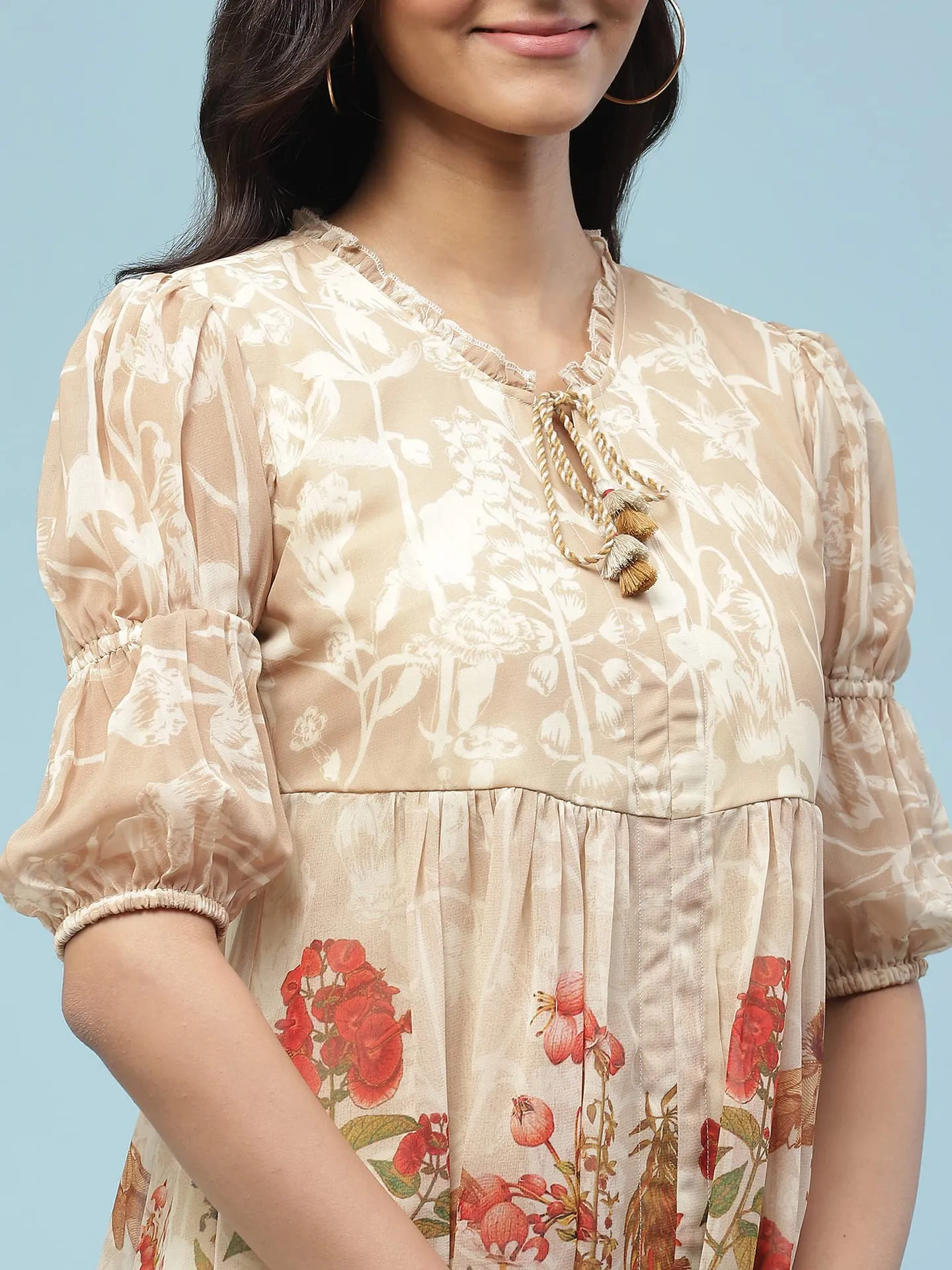 Aarke Ritu Kumar Beige Floral Print Top