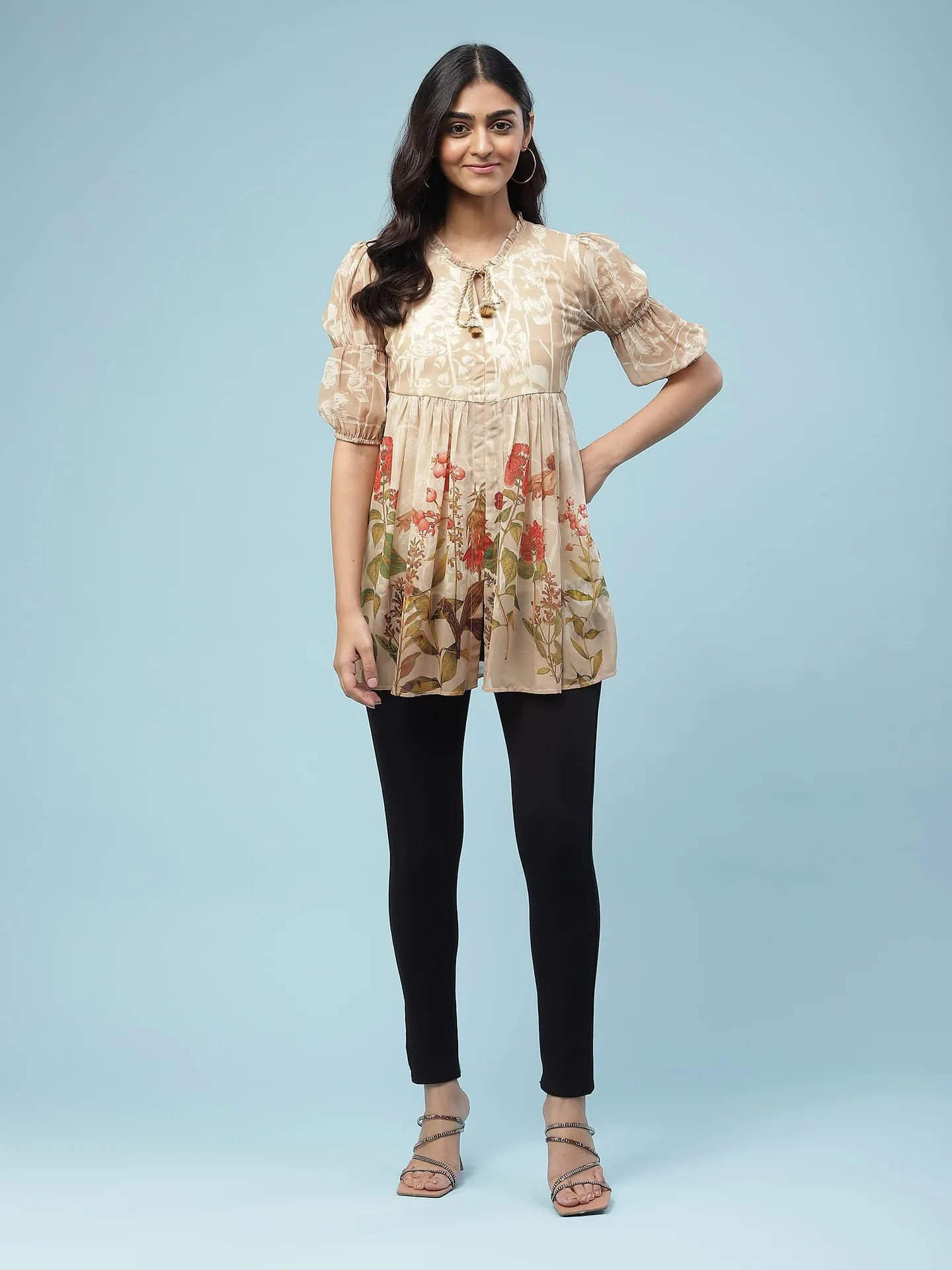 Aarke Ritu Kumar Beige Floral Print Top