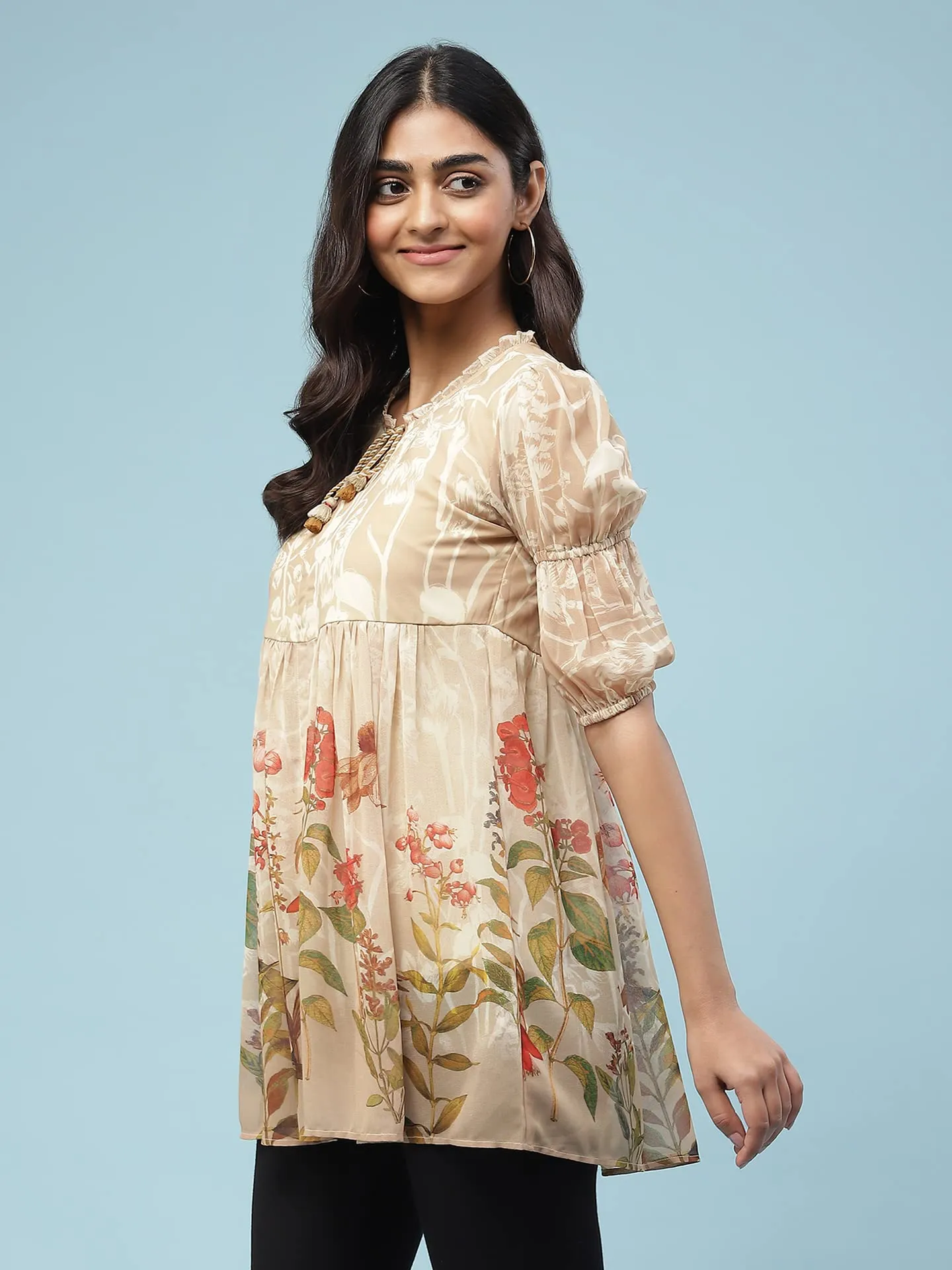 Aarke Ritu Kumar Beige Floral Print Top