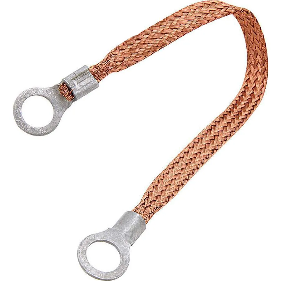 Allstar Performance Ground Strap - 12 Gauge - 6" Long - 5/16" Wide - 1/4" Ring Terminals - Braided Copper