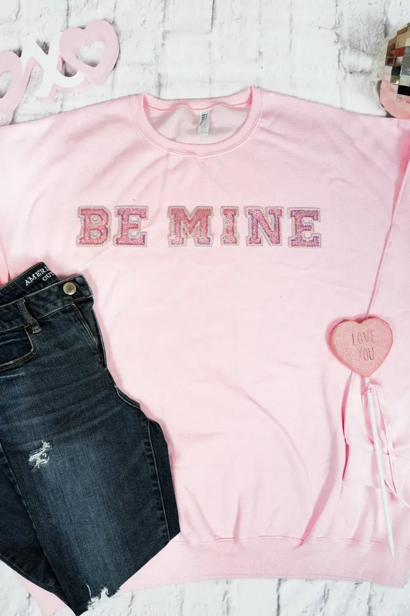 Be Mine Pink Sparkle Patch Heavy-weight Crew Sweatshirt