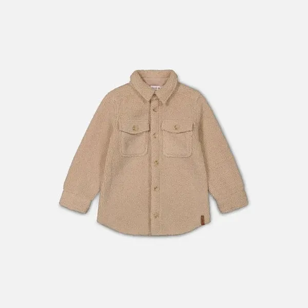 Beige Sherpa Overshirt with Pockets