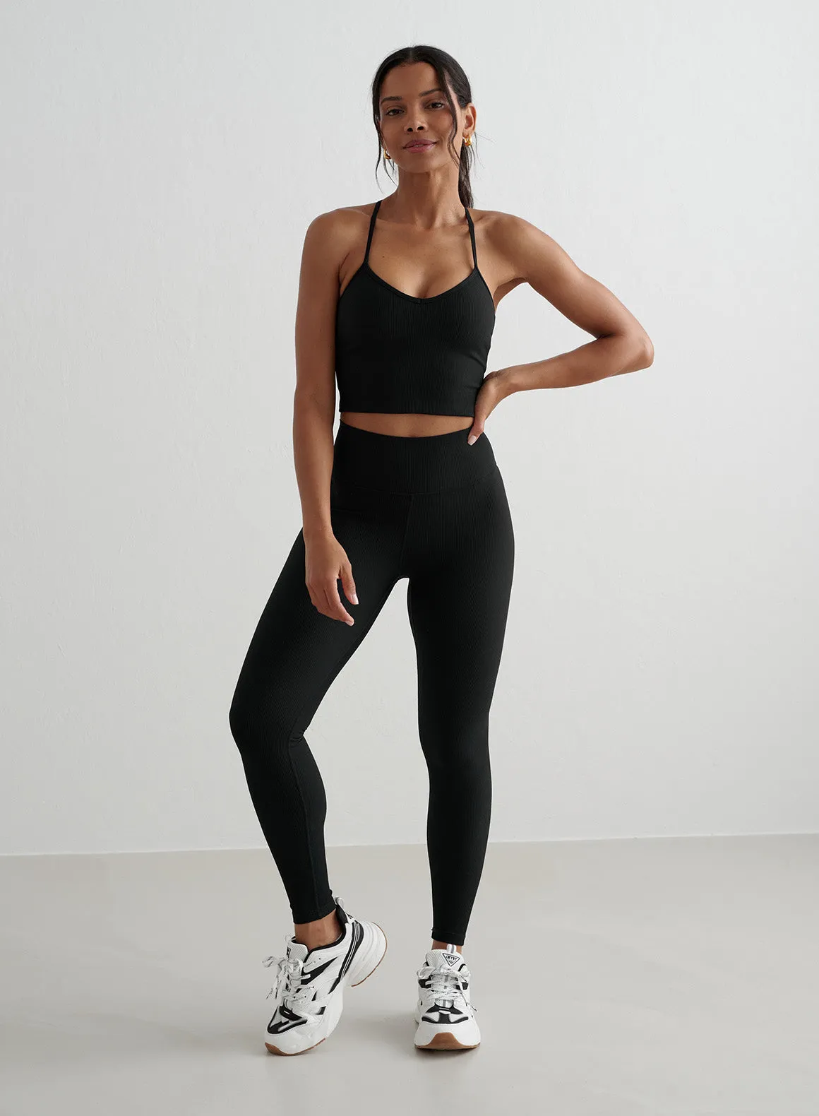 Black Ribbed Performance Tights