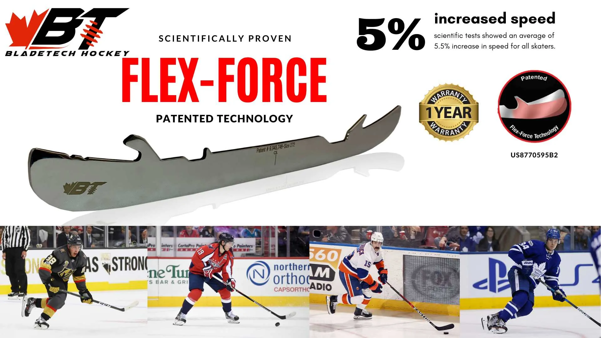 Bladetech Hockey Mirrored Stainless Steel High Performance Flexible Skate Blades