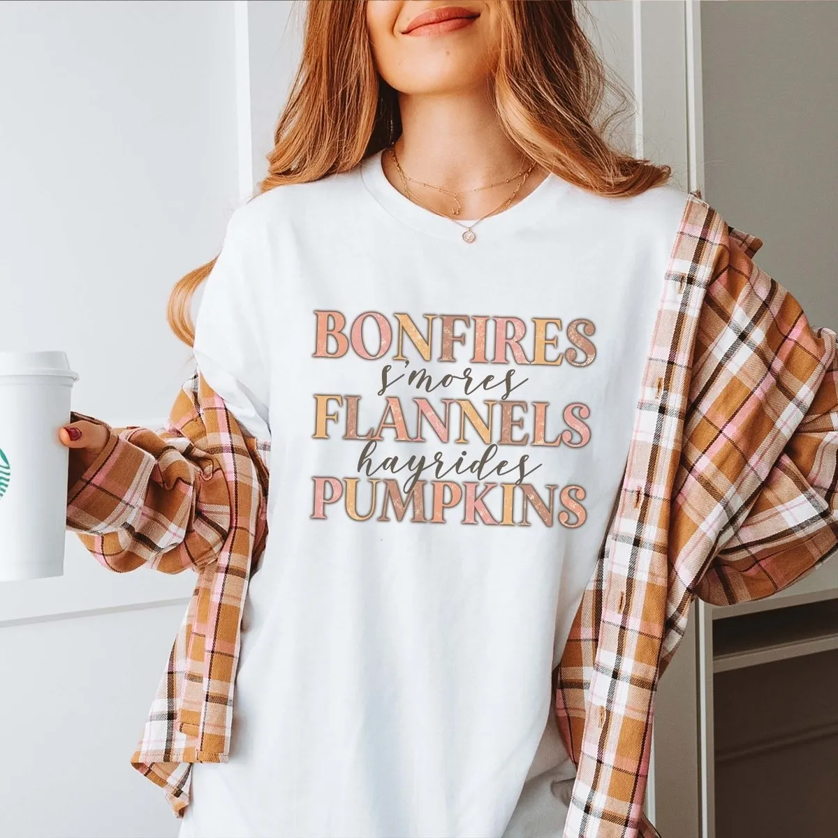 Bonfires Flannels Pumpkins Wholesale Bella Graphic Tee - Fast Shipping