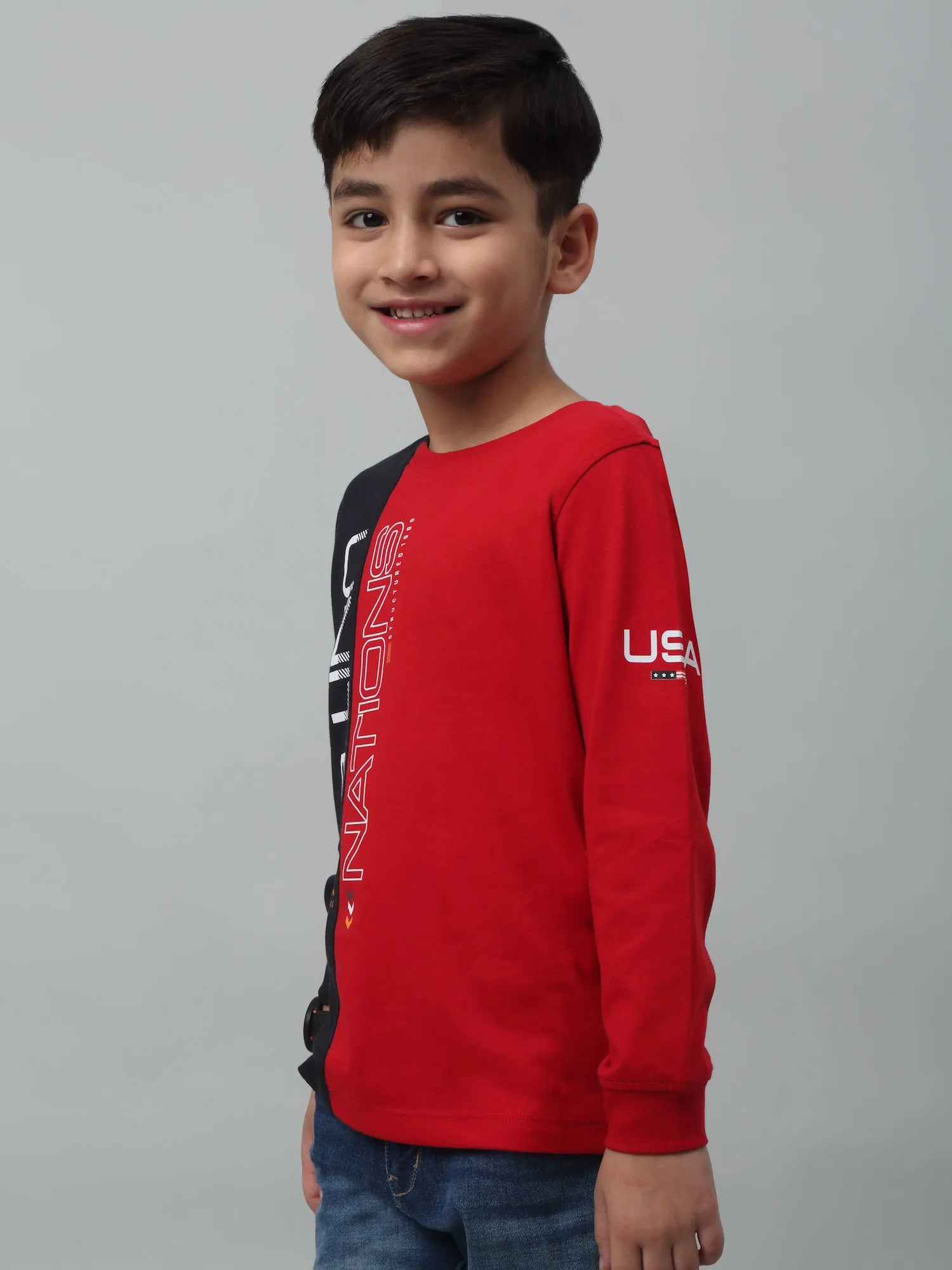 Boys Casual Navy Blue Full Sleeve  T-Shirt