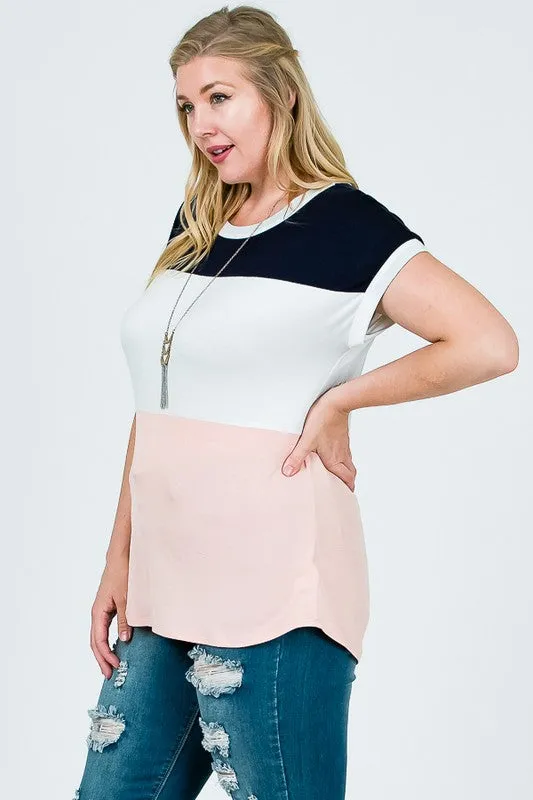 Colorblock Tee in Blush PLUS