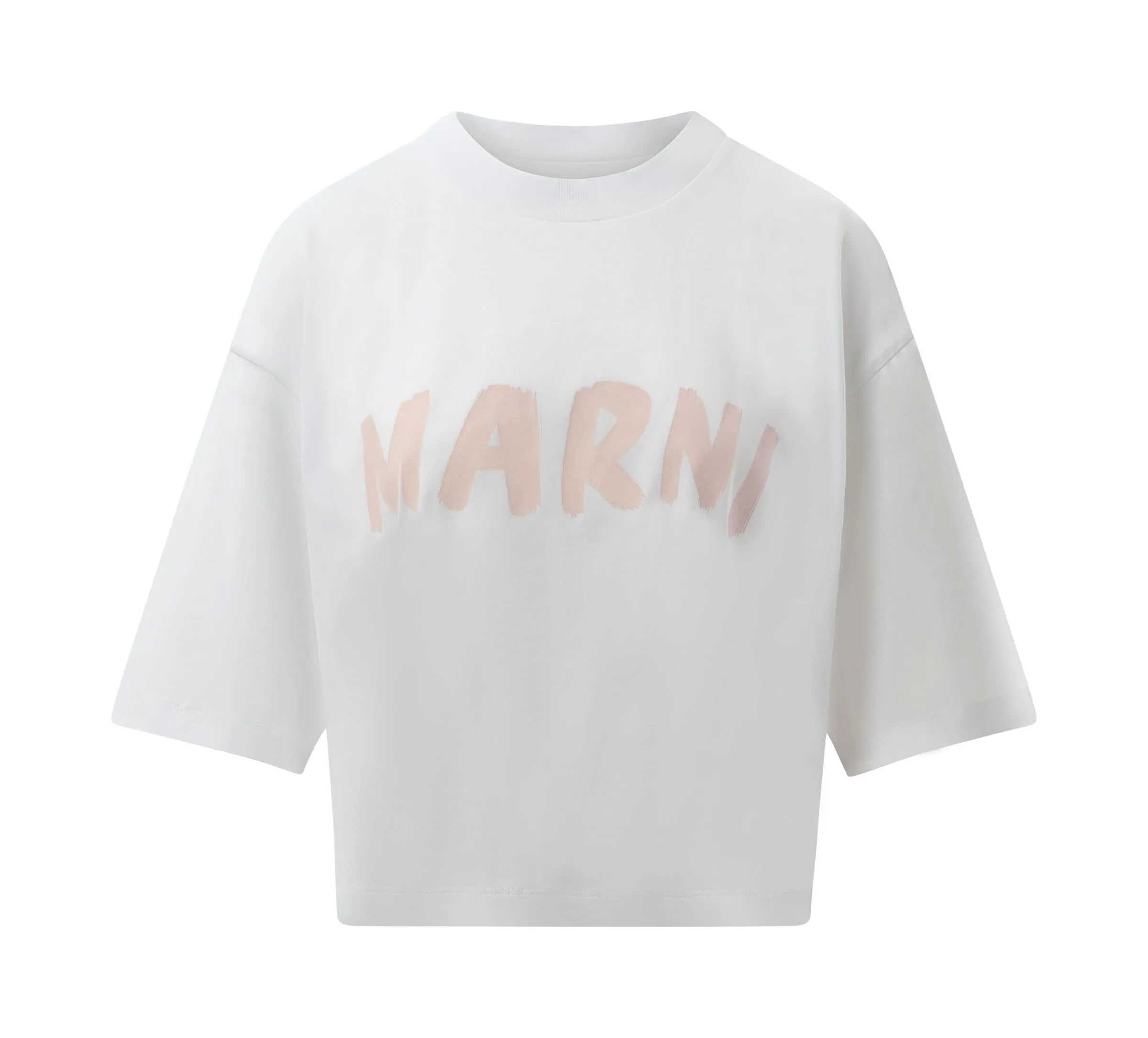 Cropped Logo T-Shirt in Lily White/Pink