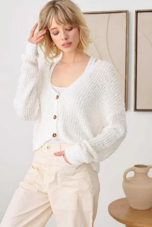 Fuzzy Button Up Long Sleeve Crop Cardigan Top