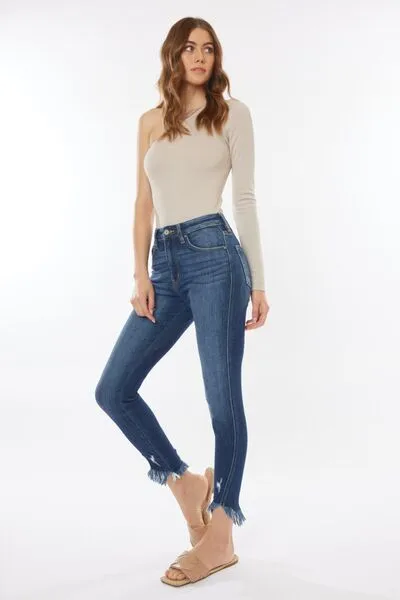 Kancan Raw Hem High Waist Cropped Jeans