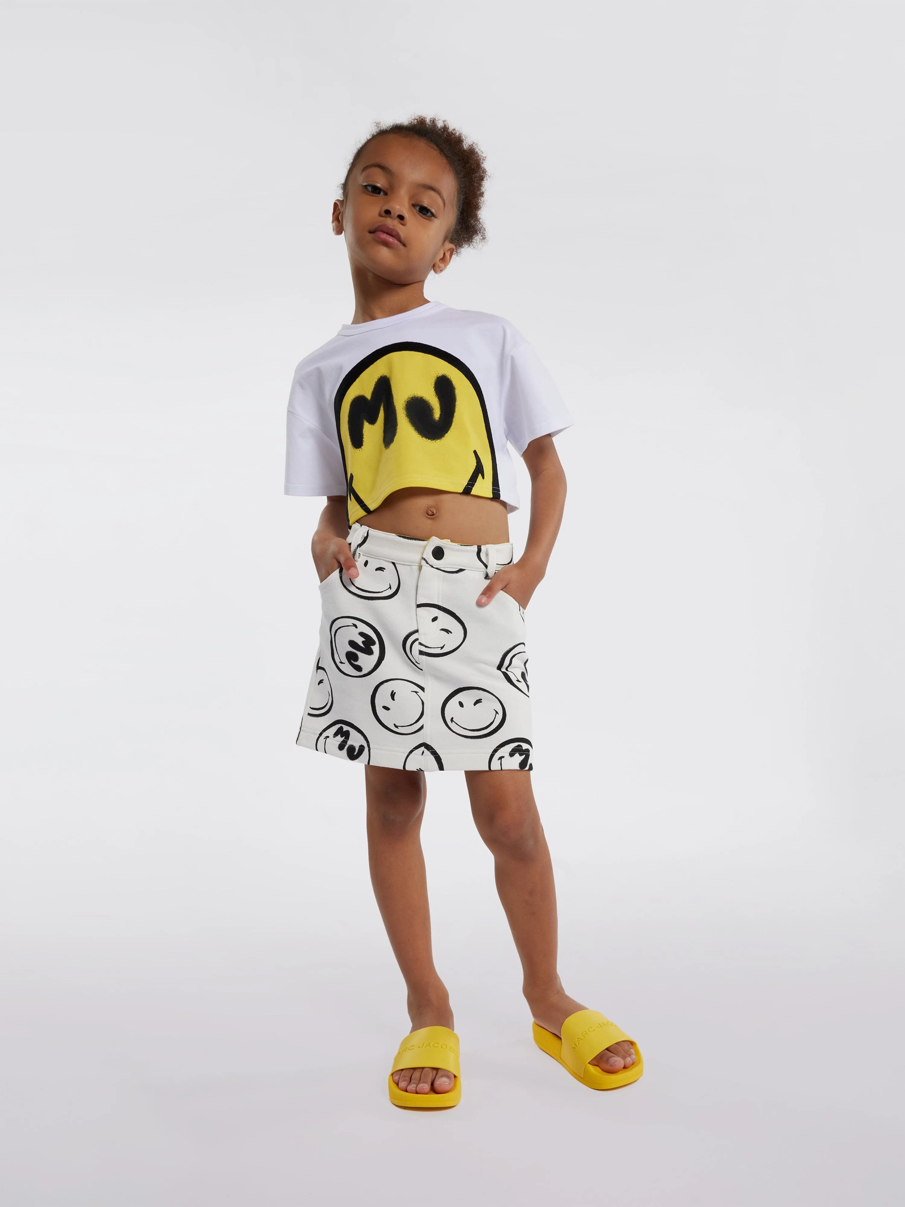 MARC JACOBS Girls Smiley Cropped T-Shirt in White