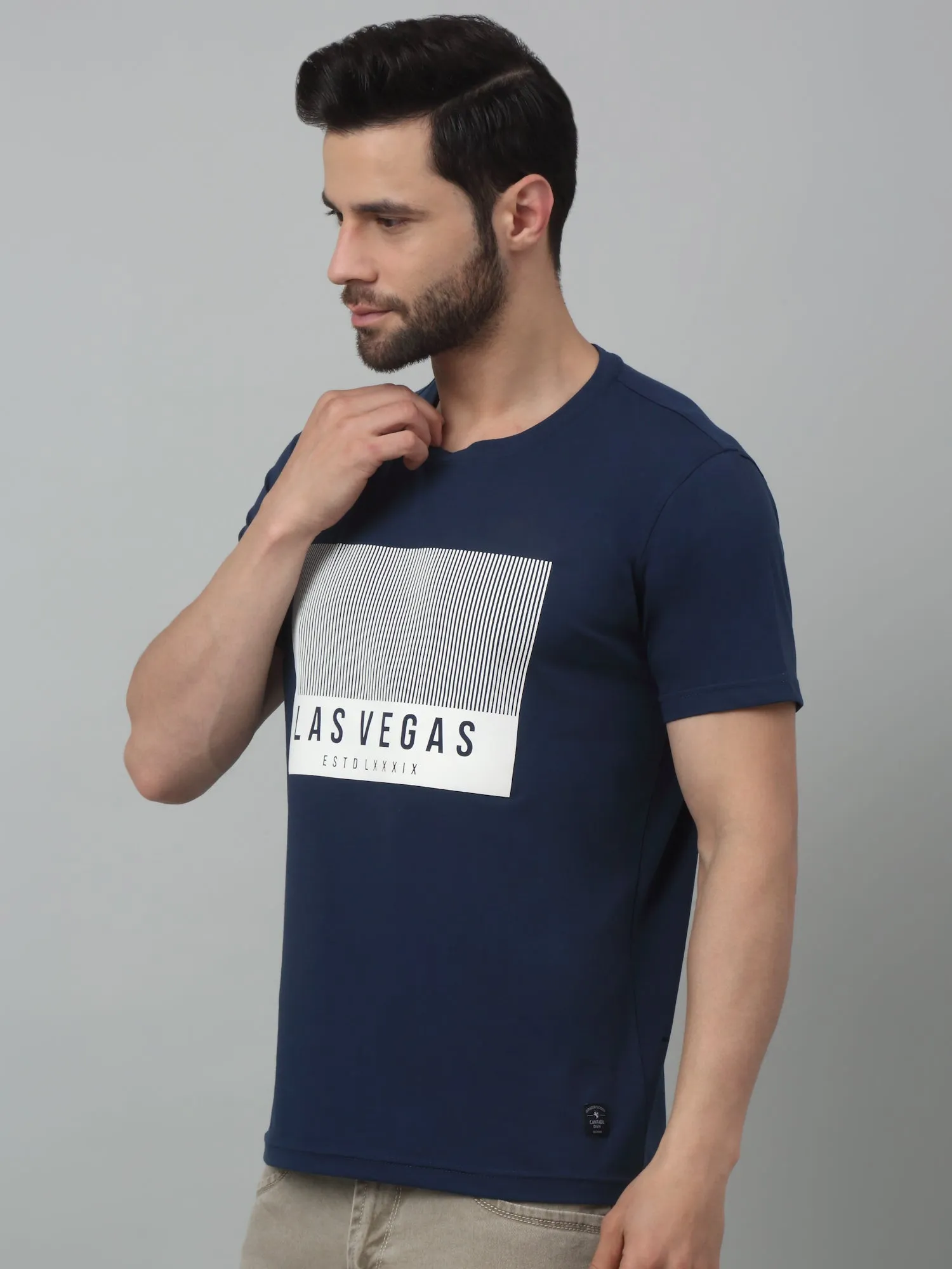 Men's Airforce Blue Round neck Half Sleeve T-Shirt with Print