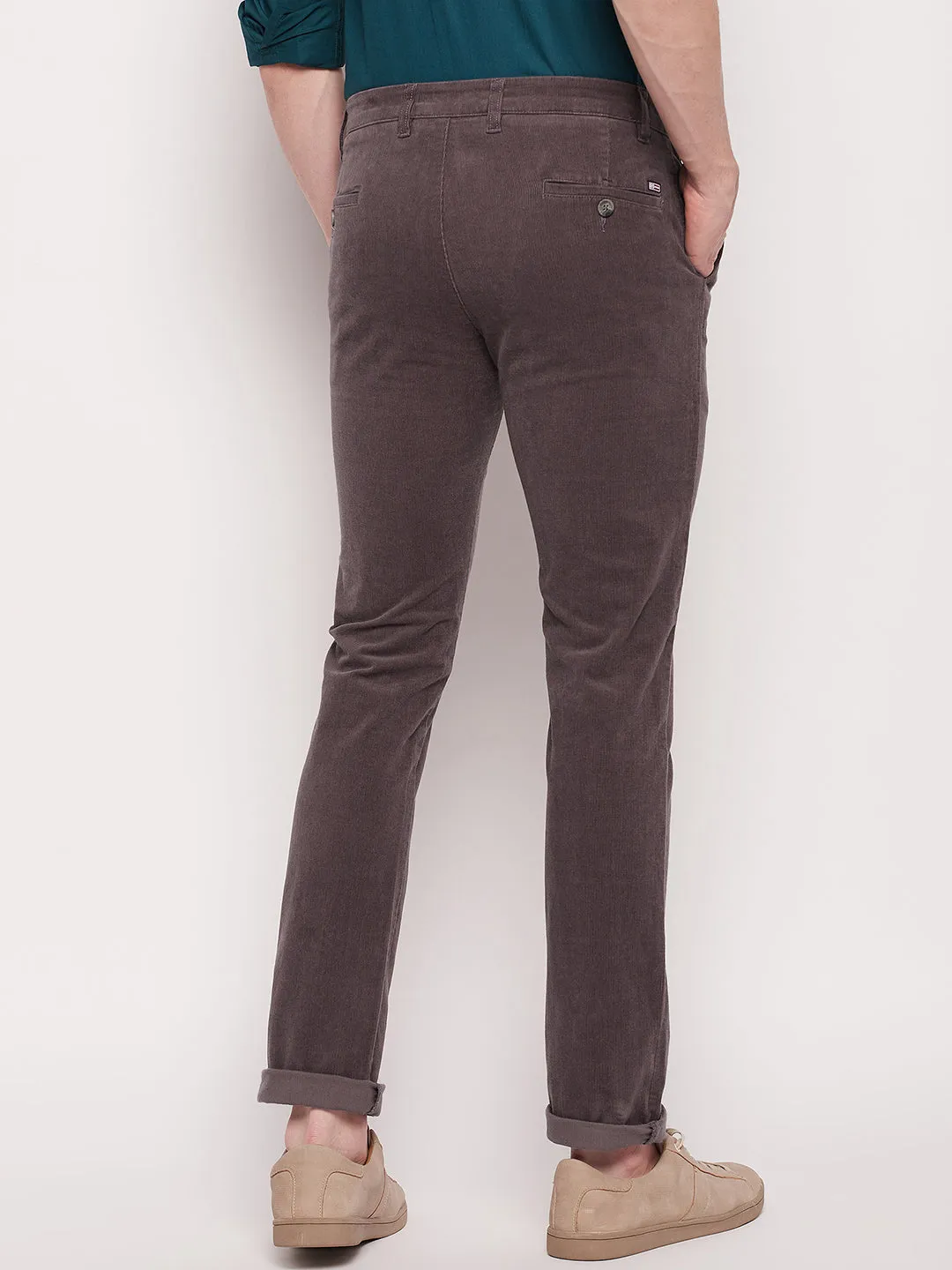 Men's Casual Flat front Grey Corduroy Trousers