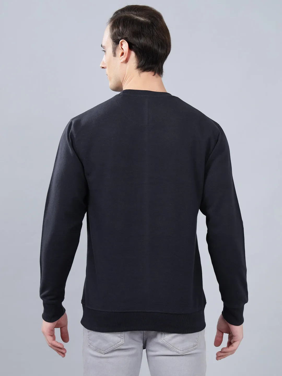 Men's Navy Blue Printed Full Sleeves T-shirt For Winter