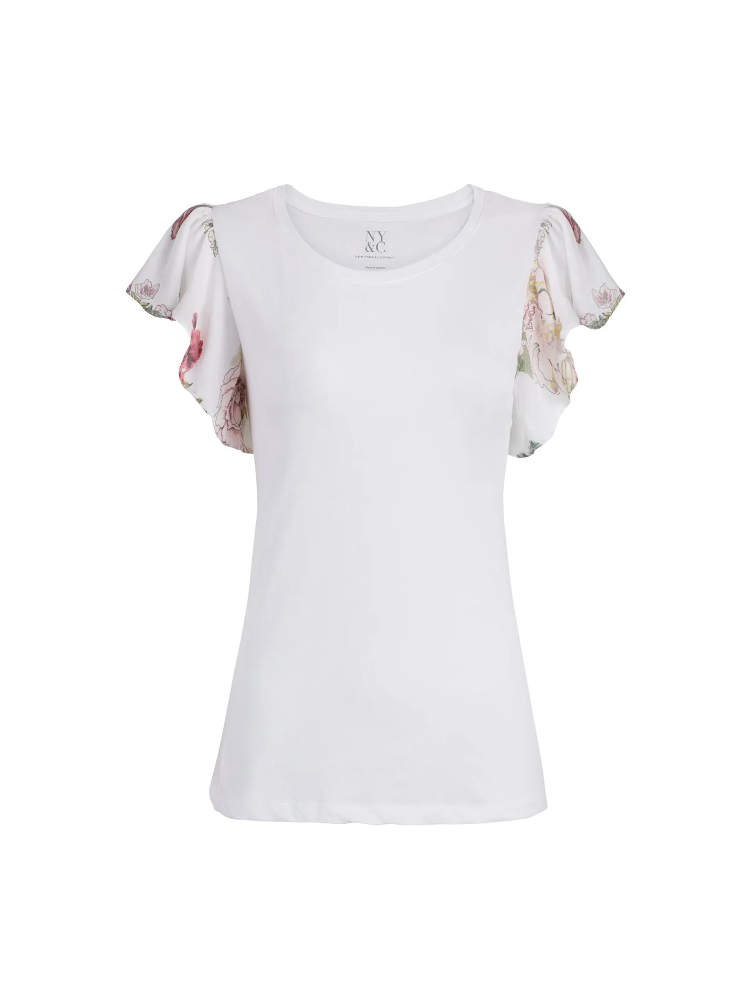 Mixed Media Flutter-Sleeve Cotton Top