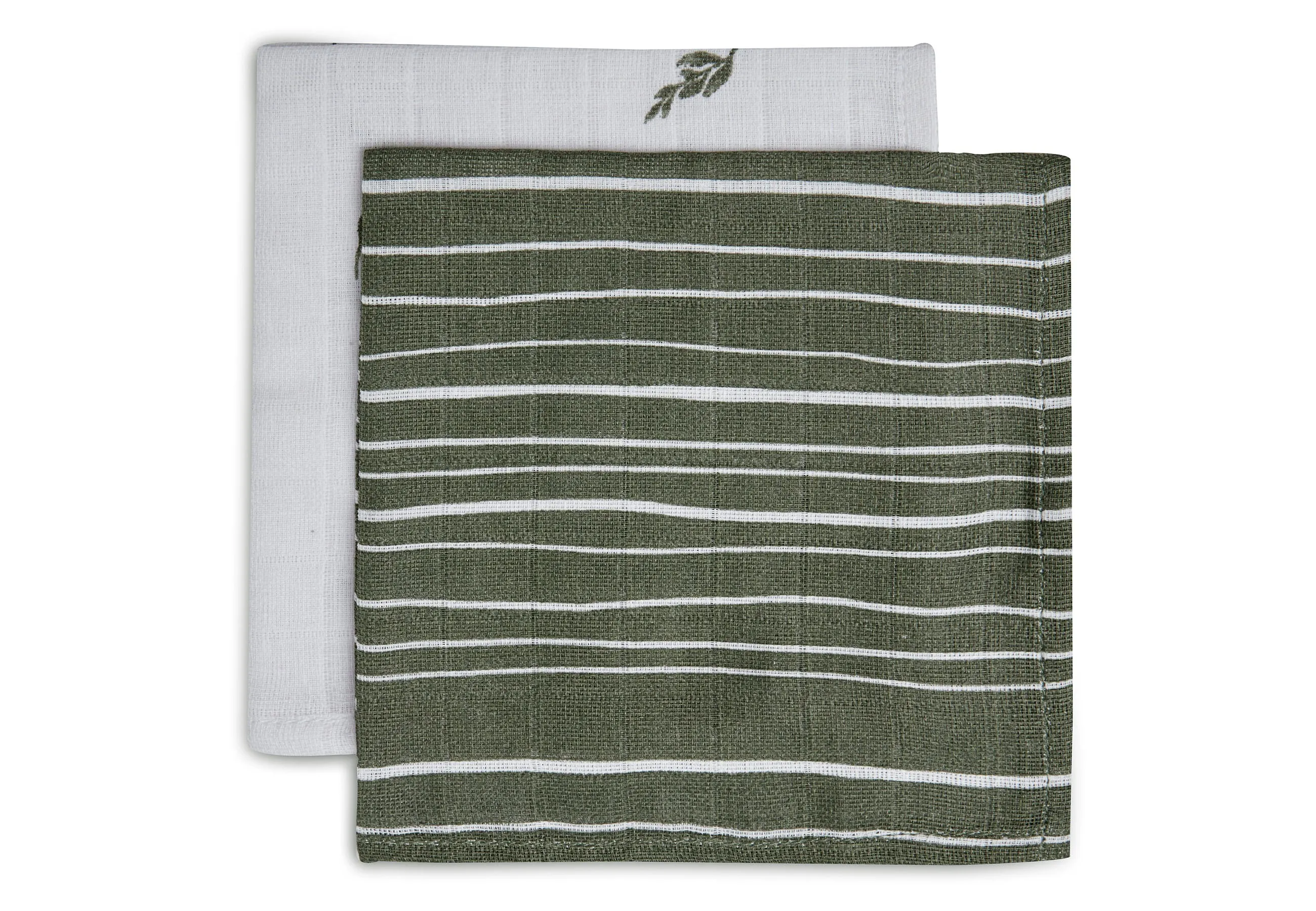 Mouth Cloth Muslin Stripe  Olive - Leaf Green - GOTS - 2 Pack