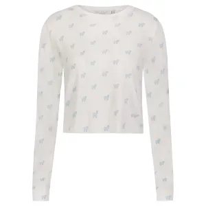 Polkadot BLUE SHEEP Print PARKER CROP SLOUCHY Crew LS