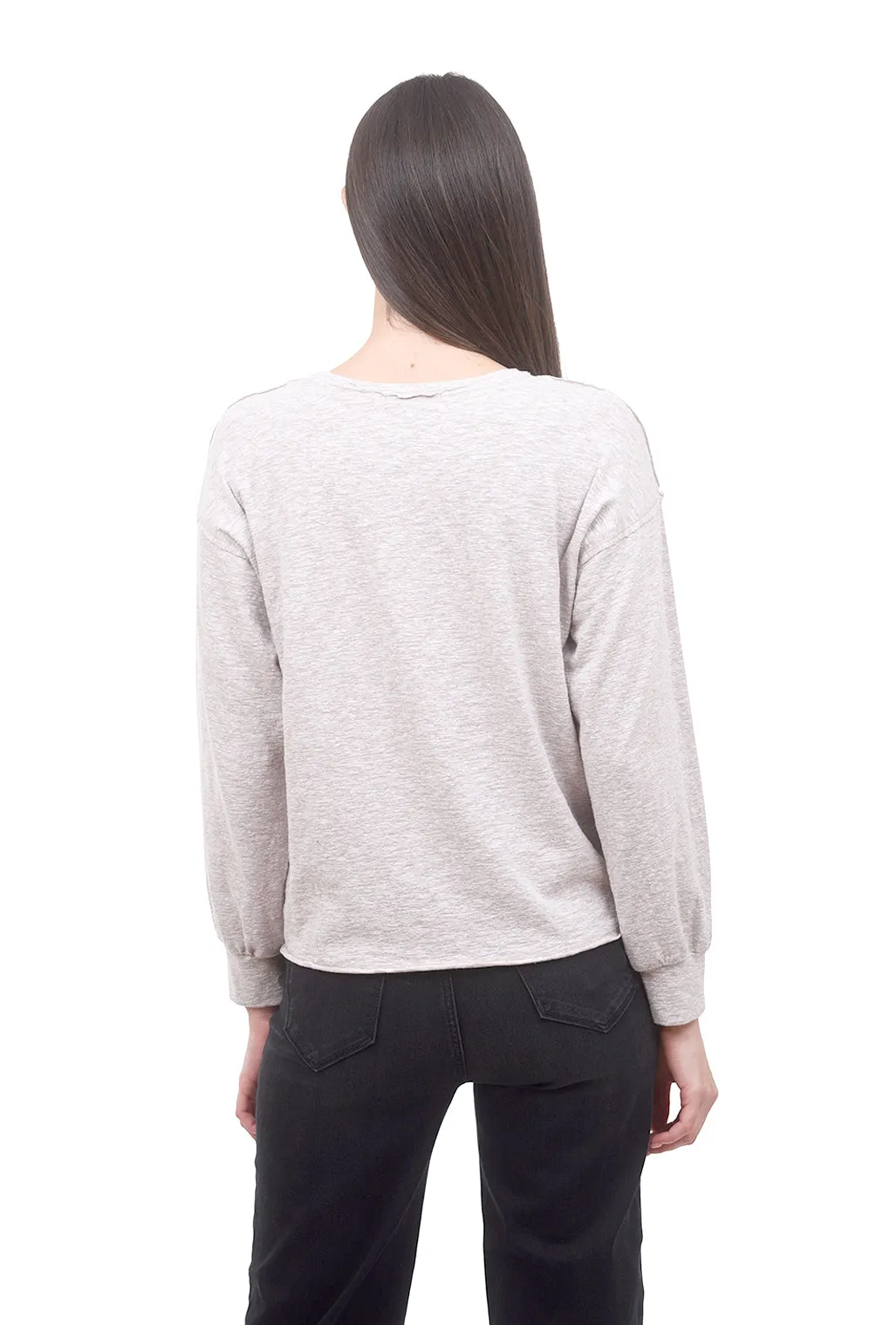 Puffed-Sleeve Sweatshirt Tee, Gray