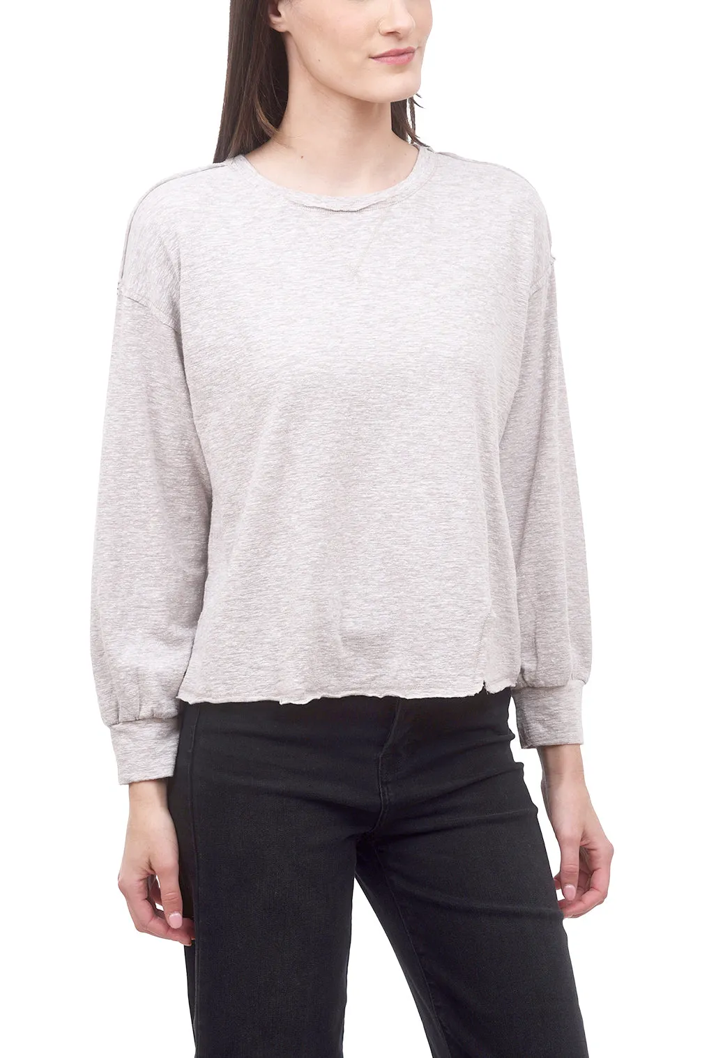 Puffed-Sleeve Sweatshirt Tee, Gray