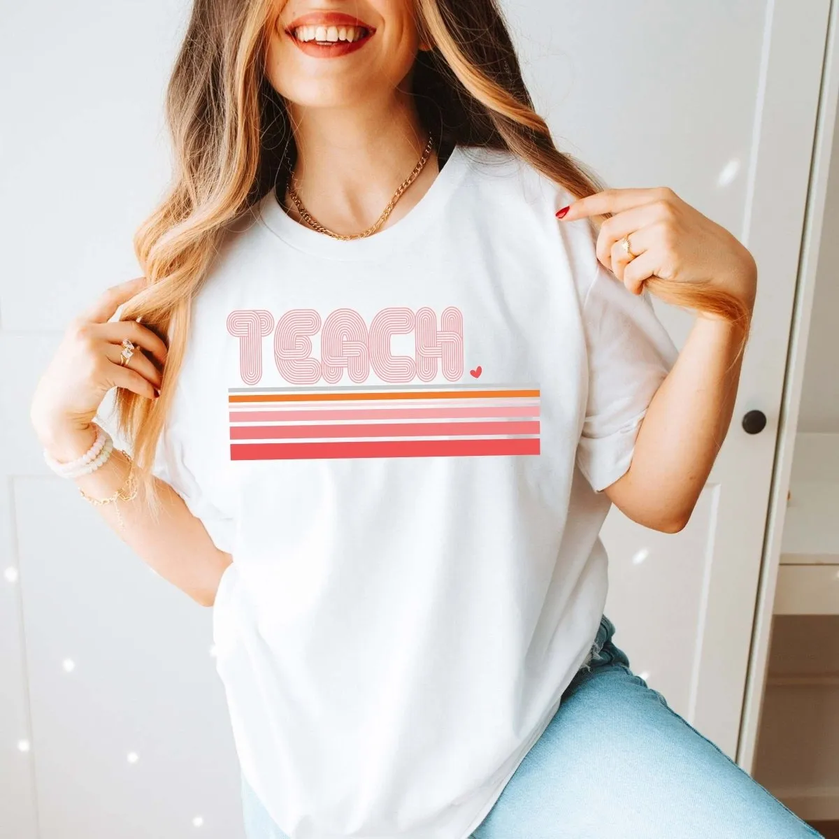 Retro Teach Stripes Bella Graphic Tee