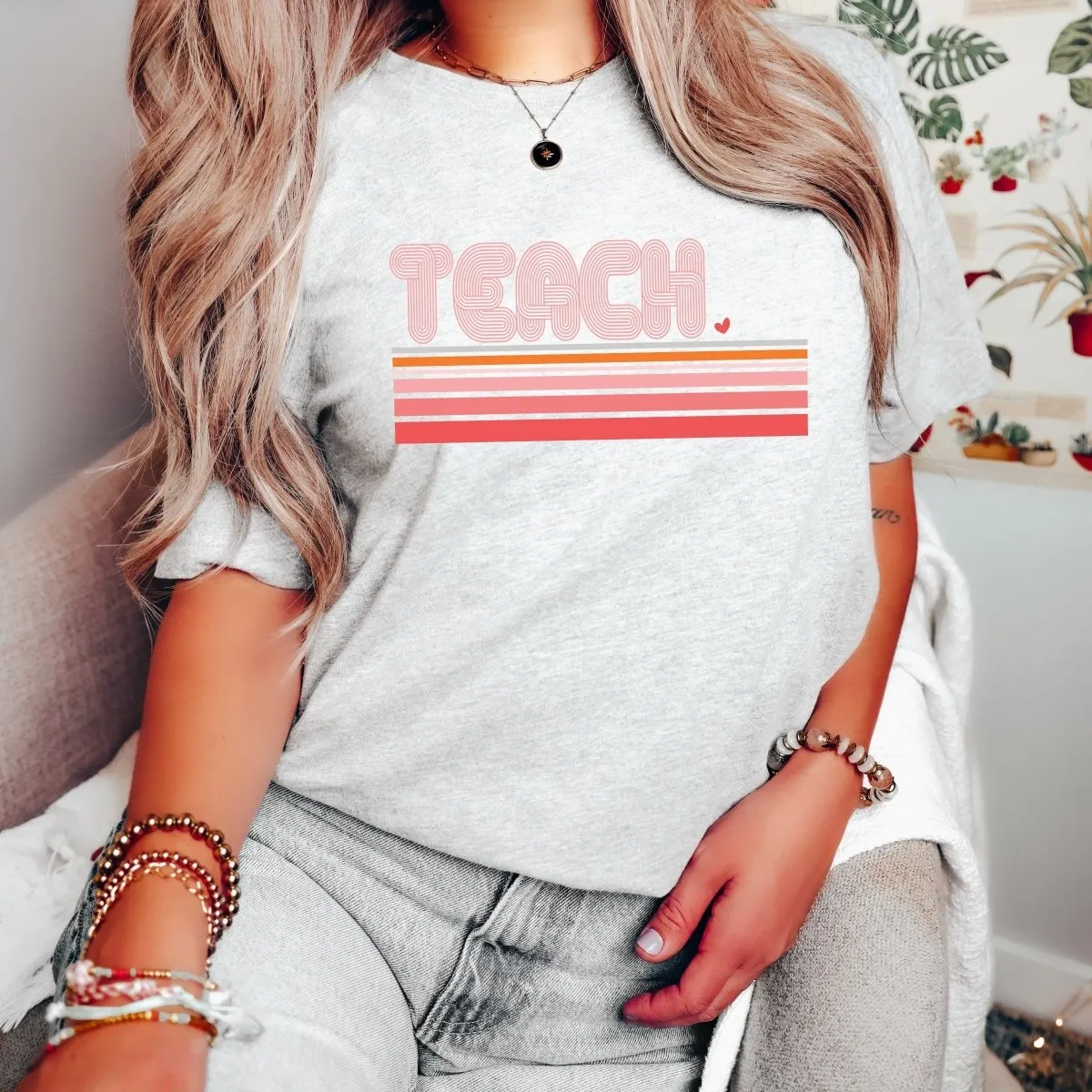 Retro Teach Stripes Bella Graphic Tee