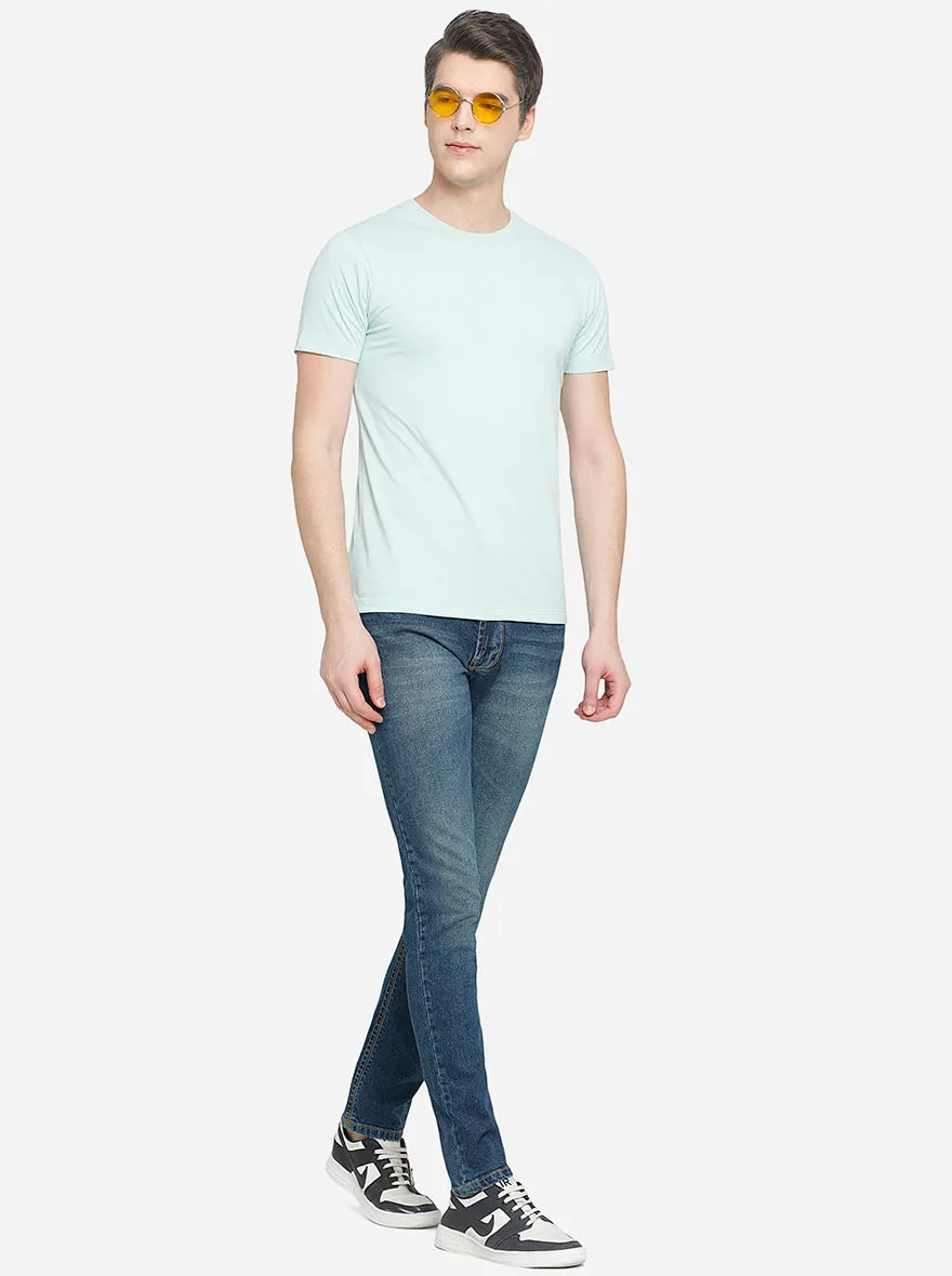 Sea Green Solid Slim Fit T-Shirt | Greenfibre