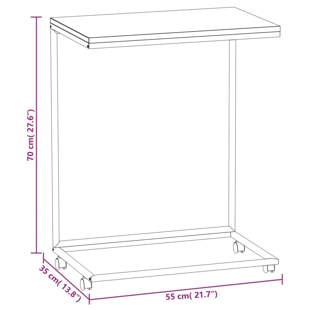 Side Table with Wheels Black 21.7"x13.8"x27.6" Engineered Wood