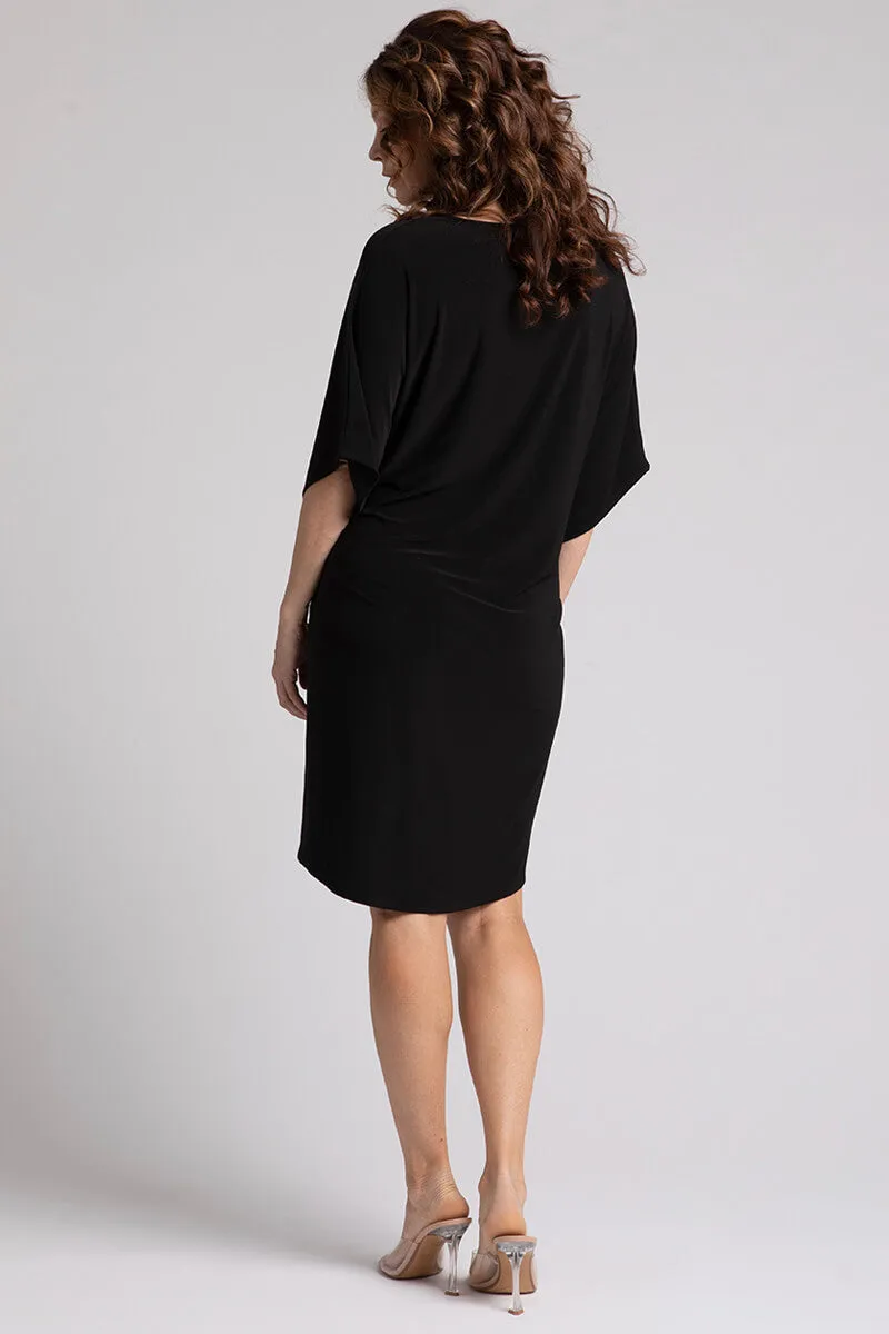 Slouchy V-Neck Dress with Tie | Black