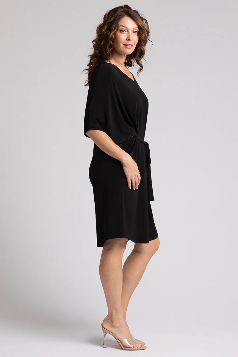 Slouchy V-Neck Dress with Tie | Black