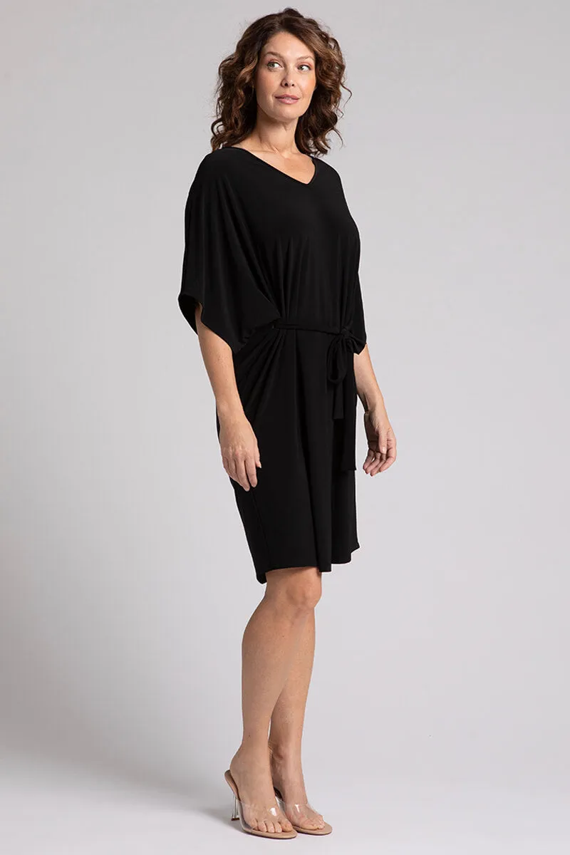 Slouchy V-Neck Dress with Tie | Black