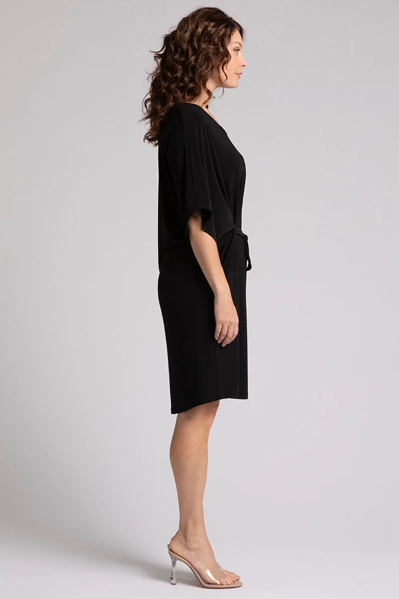 Slouchy V-Neck Dress with Tie | Black