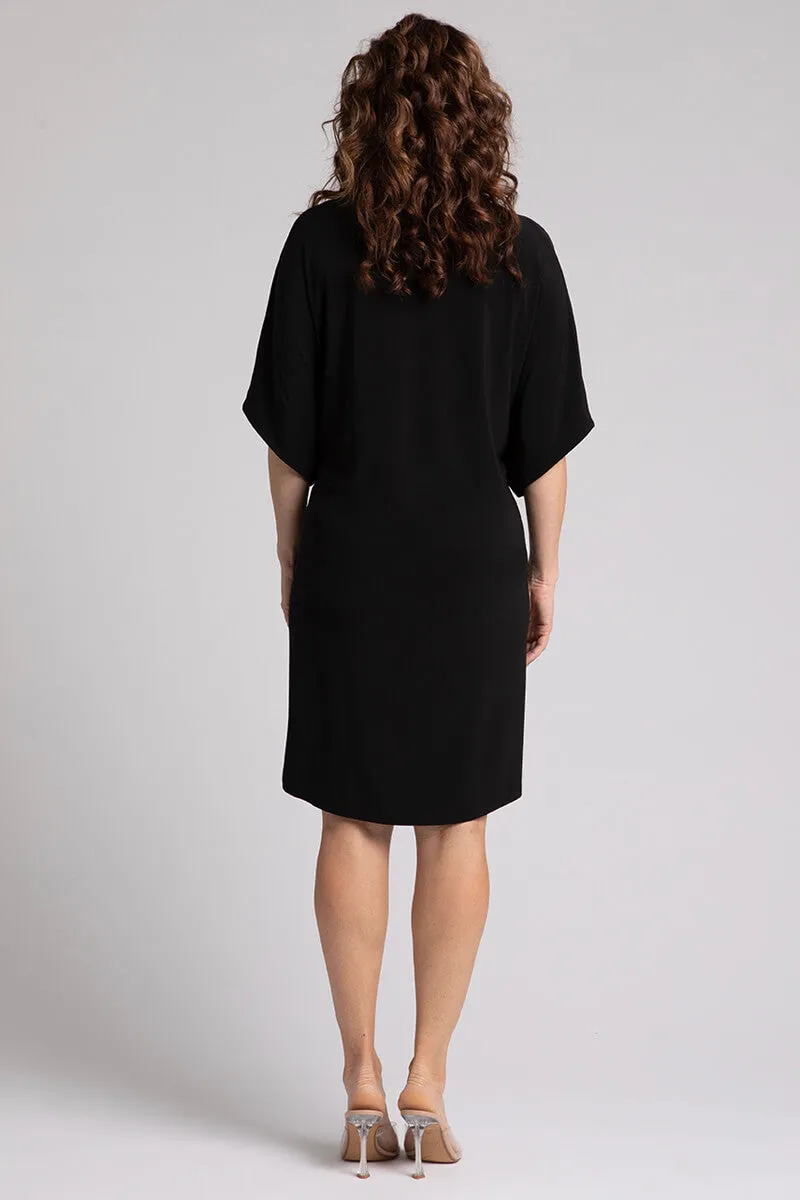 Slouchy V-Neck Dress with Tie | Black