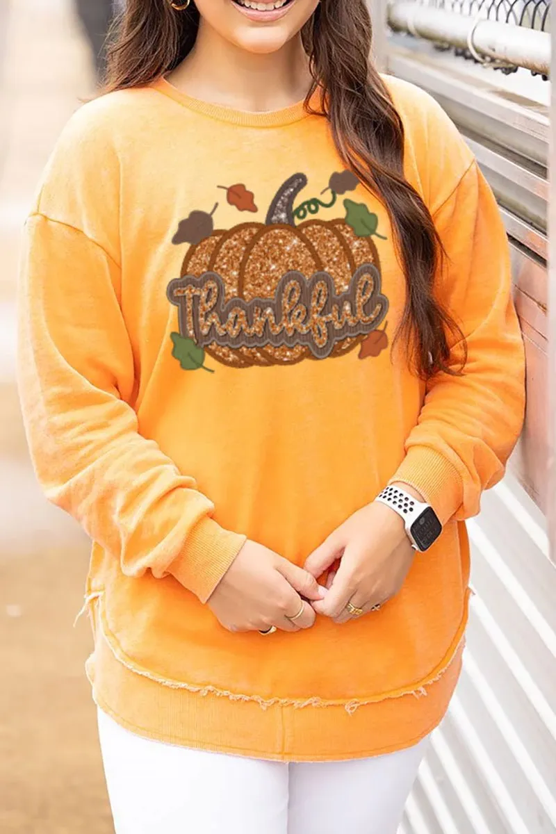 Thankful Pumpkin Faux Sequin Transfer Cozy For Days Pumpkin Sweatshirt