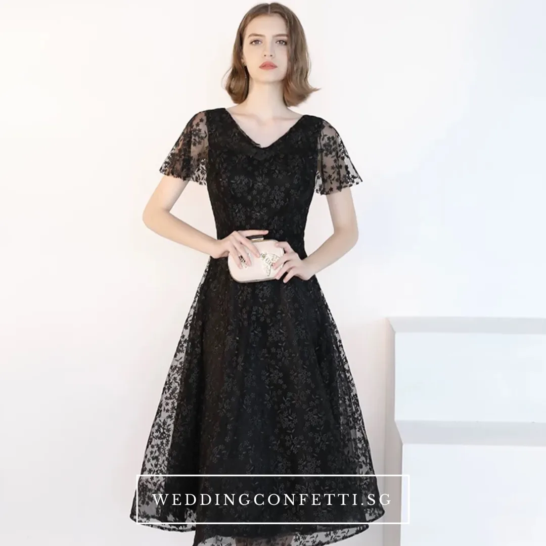 The Adella Short Sleeves Black Gown