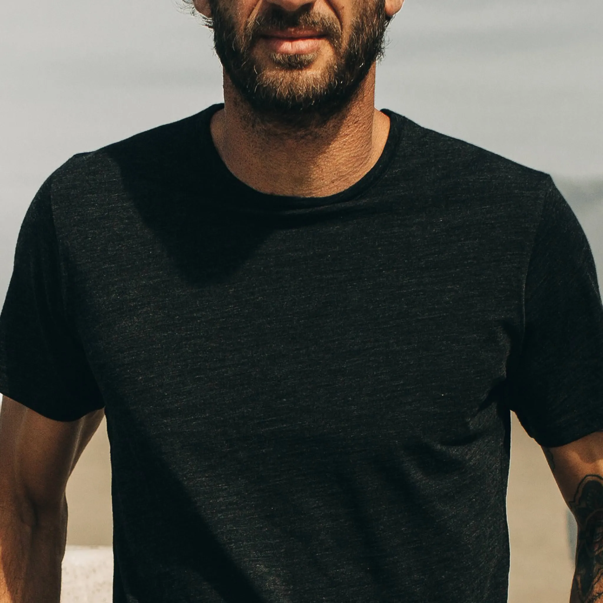 The Merino Tee in Heather Black