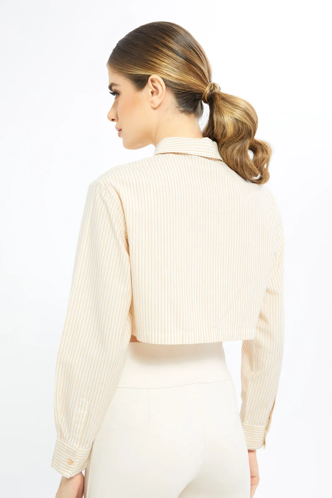 Women Cropped Beige Blouse