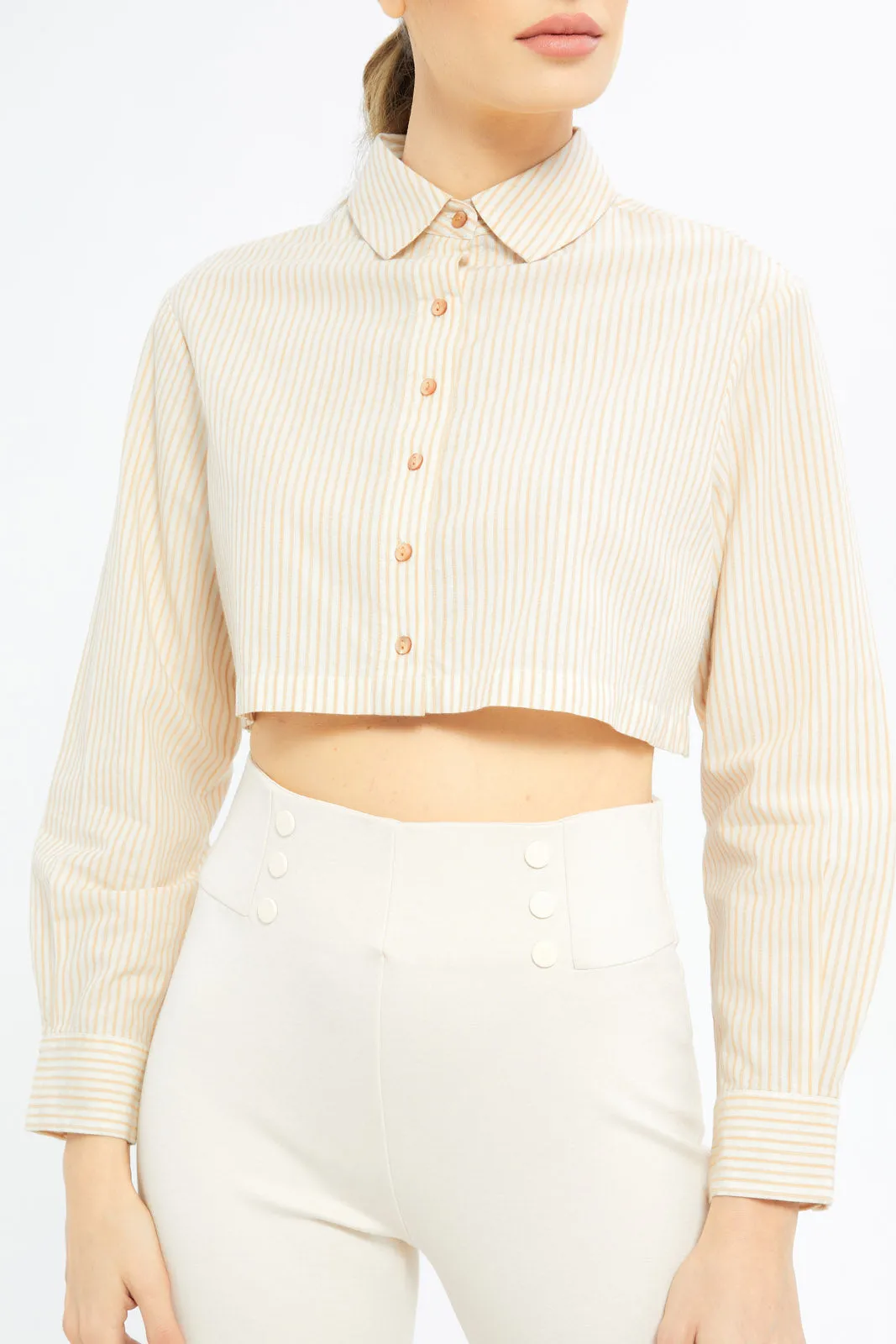 Women Cropped Beige Blouse