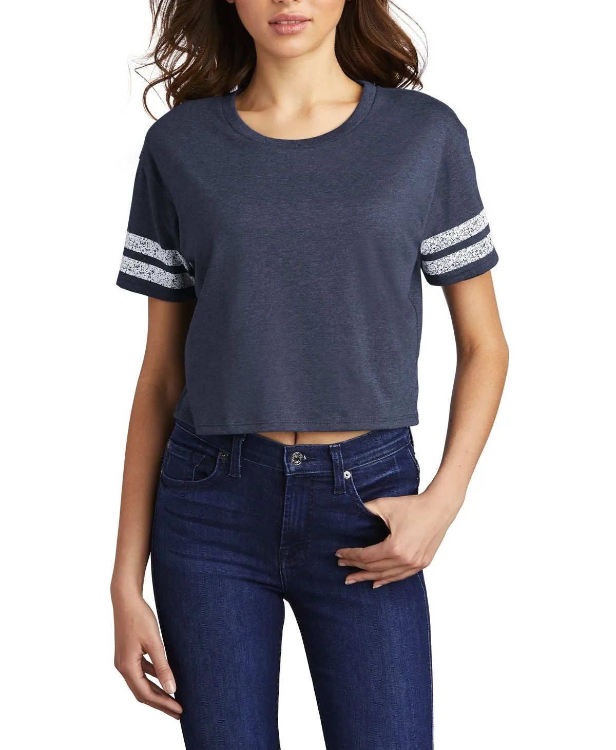 Women's Scorecard Crop Tee with Striped Sleeves