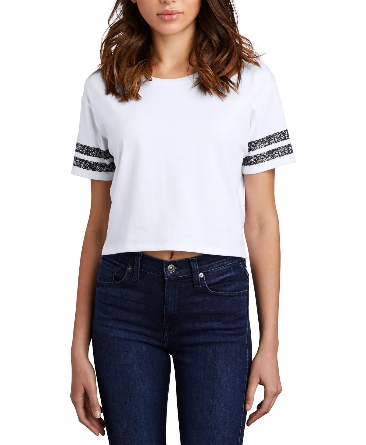 Women's Scorecard Crop Tee with Striped Sleeves