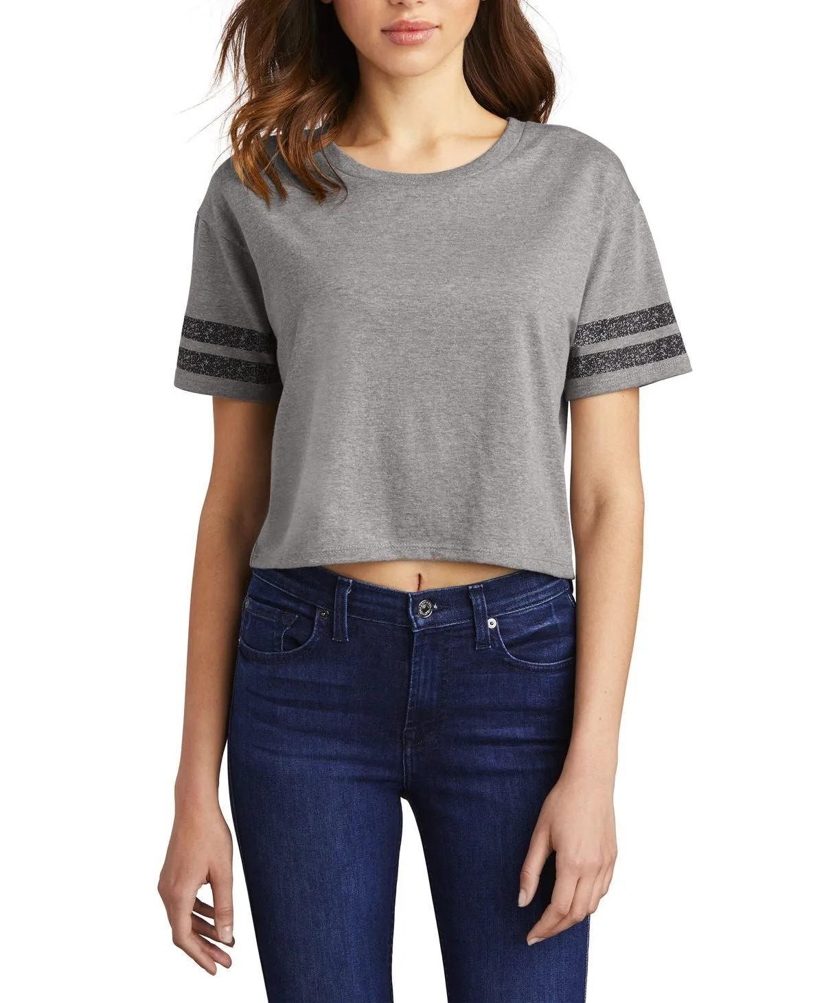 Women's Scorecard Crop Tee with Striped Sleeves