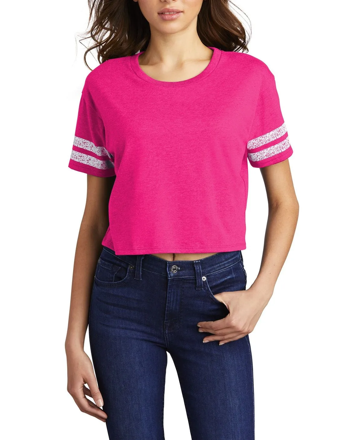 Women's Scorecard Crop Tee with Striped Sleeves