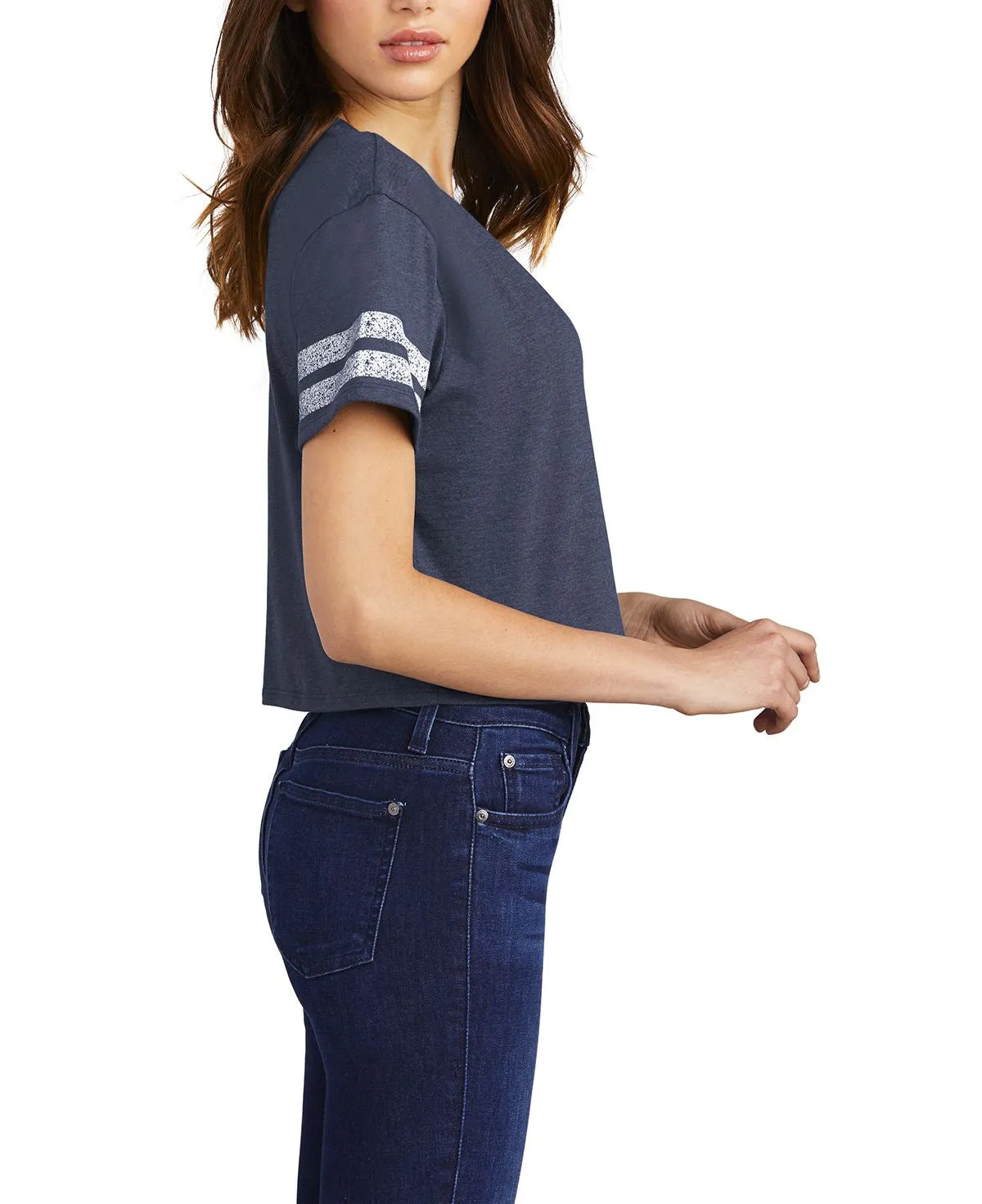 Women's Scorecard Crop Tee with Striped Sleeves