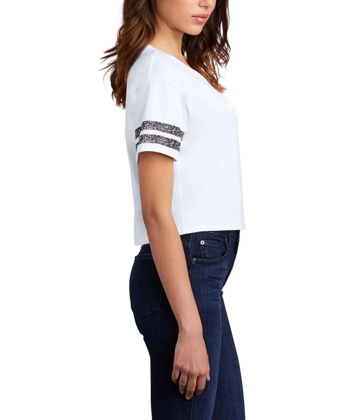 Women's Scorecard Crop Tee with Striped Sleeves